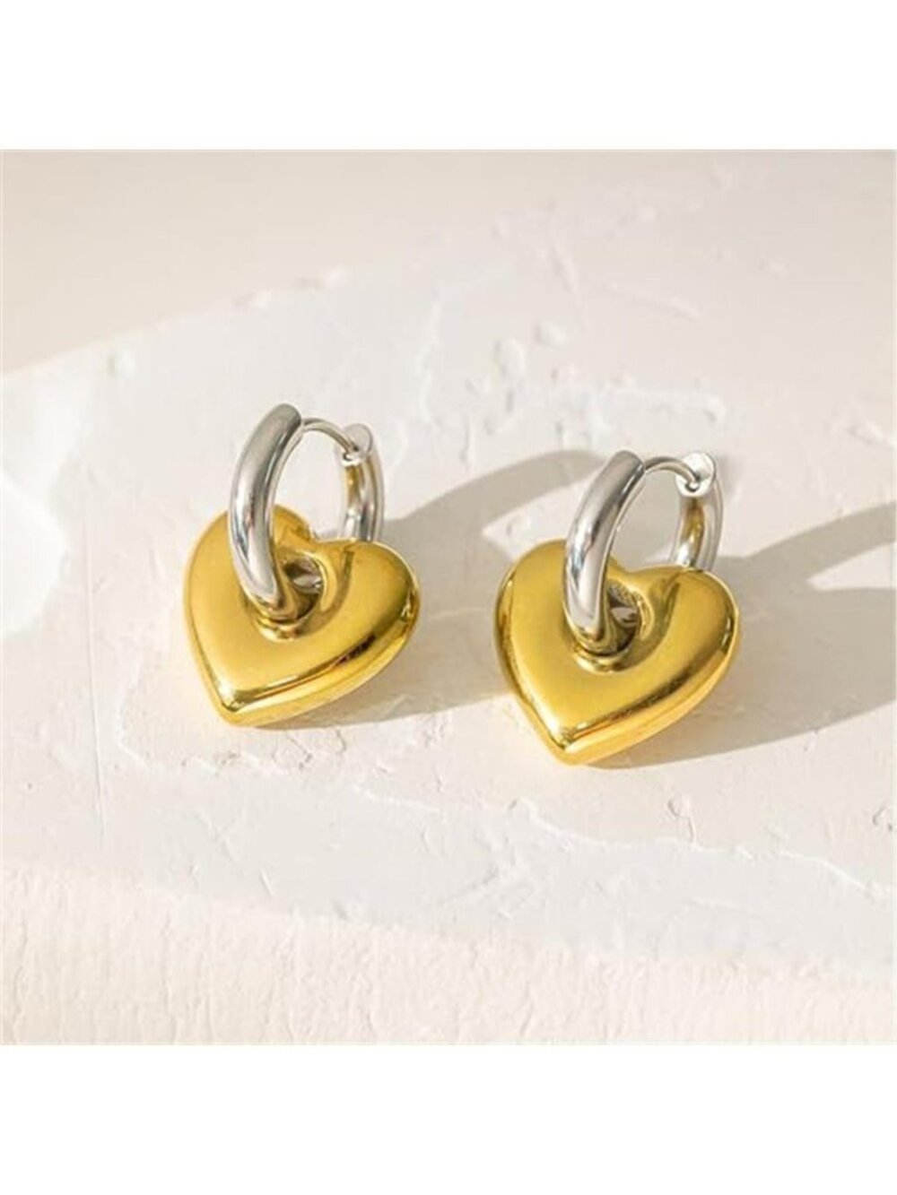 Chunky Heart Hoop Earrings for Women Two Tone Love Statement Drop Earrings